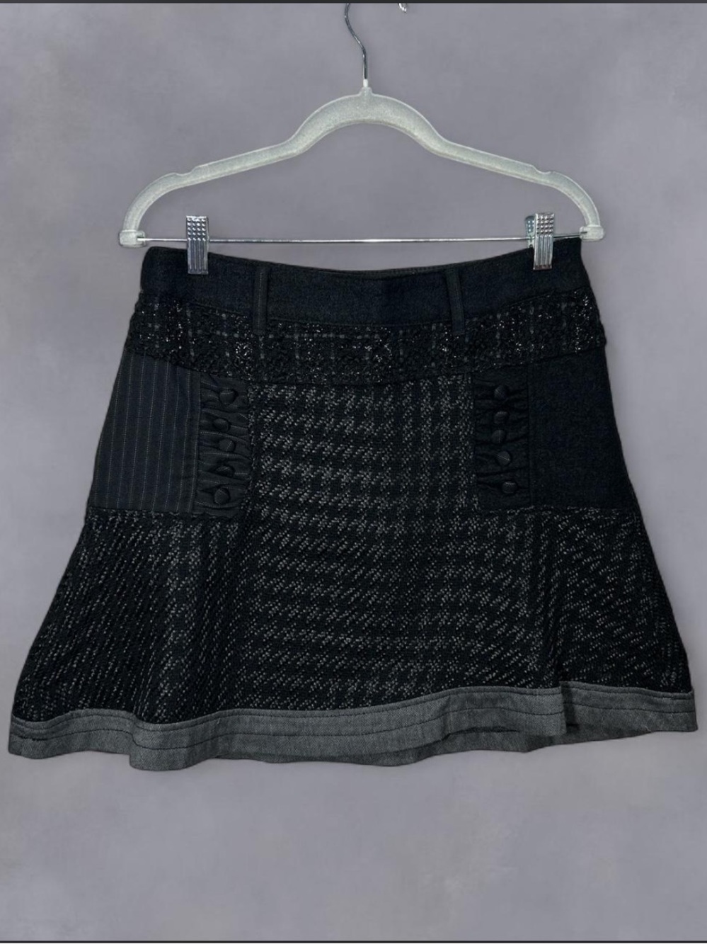 Desigual Y2K style goth tweed houndstooth low rise mini skirt Sz 38 or s